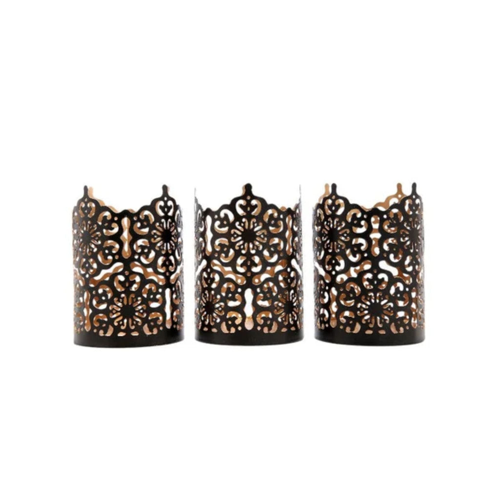Black Metal Candle Holders, Set of 3, 4 Inch Lanterns