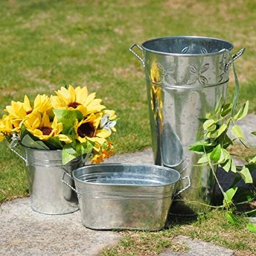 Hosley 3 Pack Galvanized Planters 5 Inch Durable Metal Plant Pots