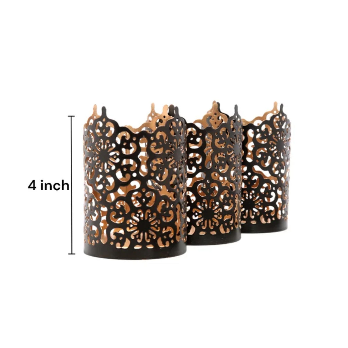 Black Metal Candle Holders, Set of 3, 4 Inch Lanterns
