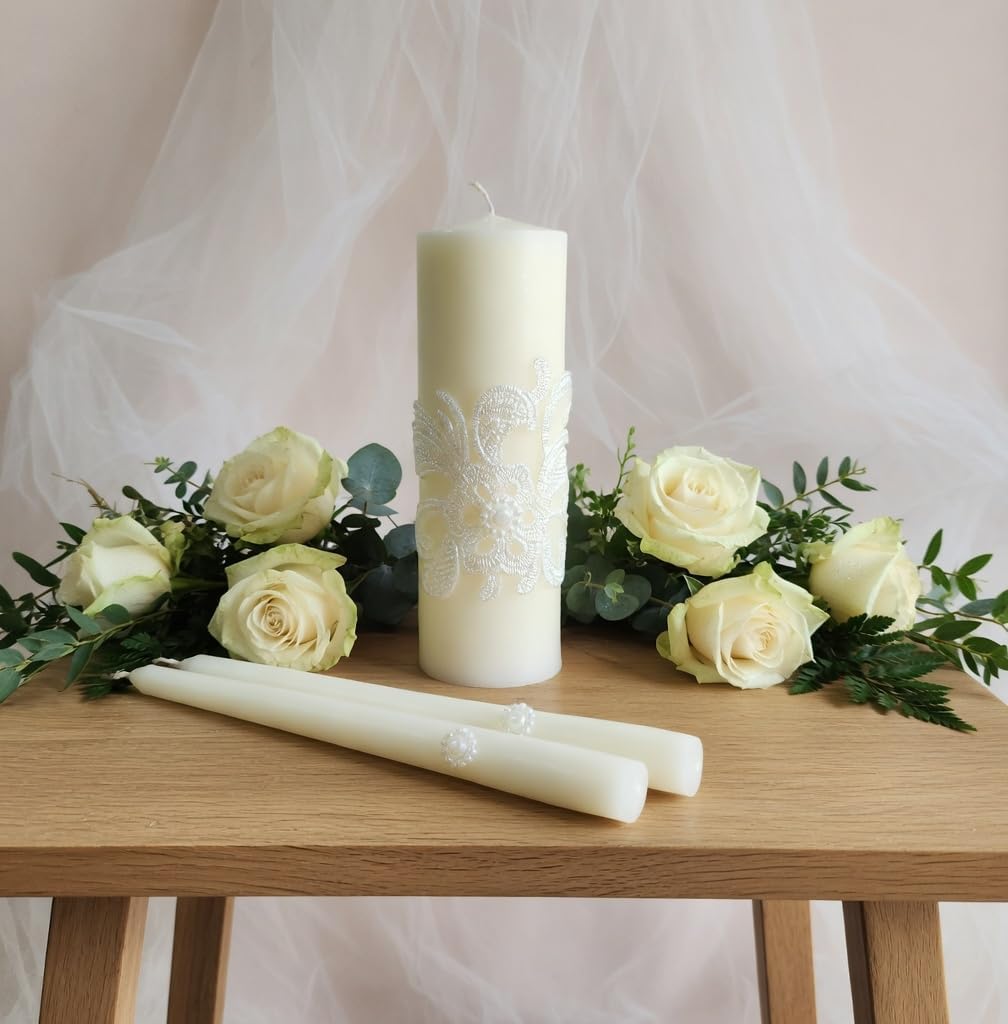 Hosley Cream 2 Taper Pillar Candles Wedding Ceremony Unity Set