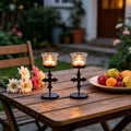 Hosley Set of 6 Black Metal Glass Votive Tealight Holders Decor