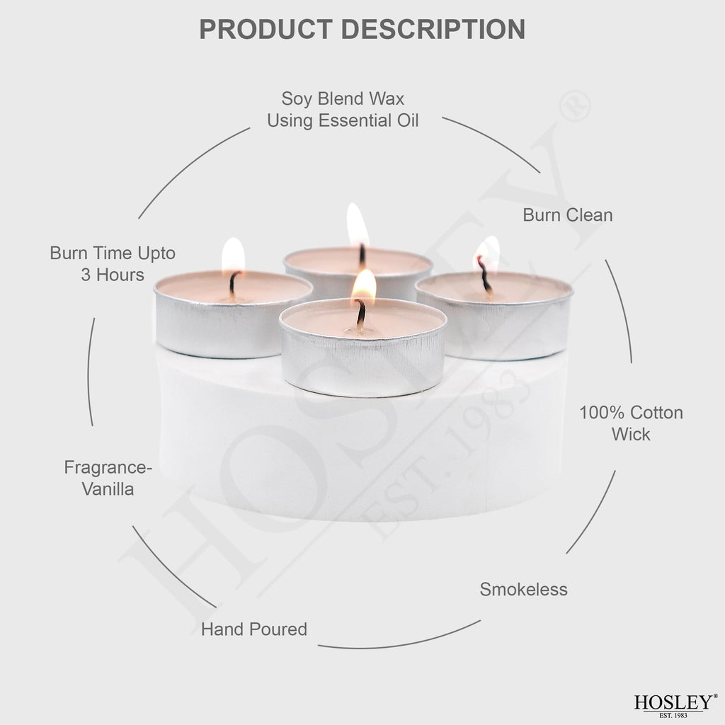 Hosley 120 PCs Bulk Pack Vanilla Fragrance Highly Scented Tea Light Candle. Ideal for Wedding Church Vigil Emergency Lanterns Spa Aromatherapy Party Reiki Candle Garden.