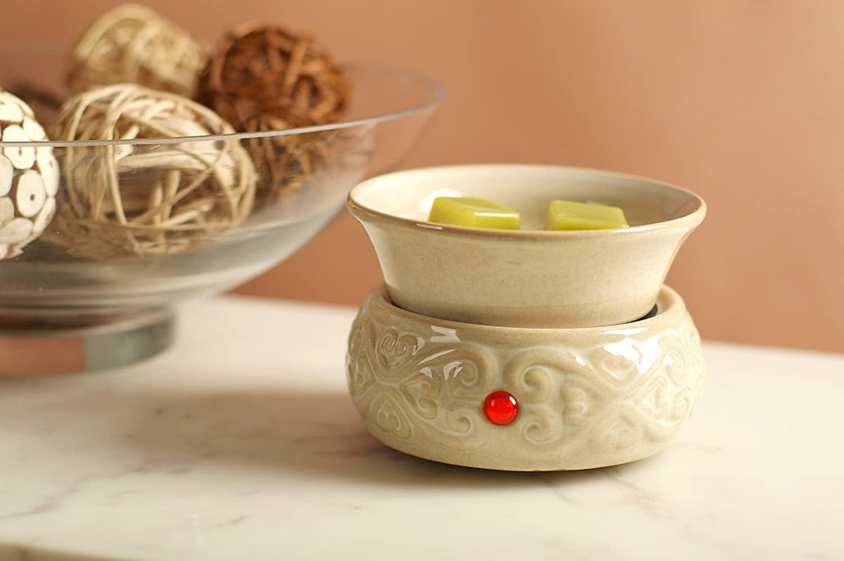 Hosley Set of 2 Cream Ceramic Electric Warmers for Wax Melts