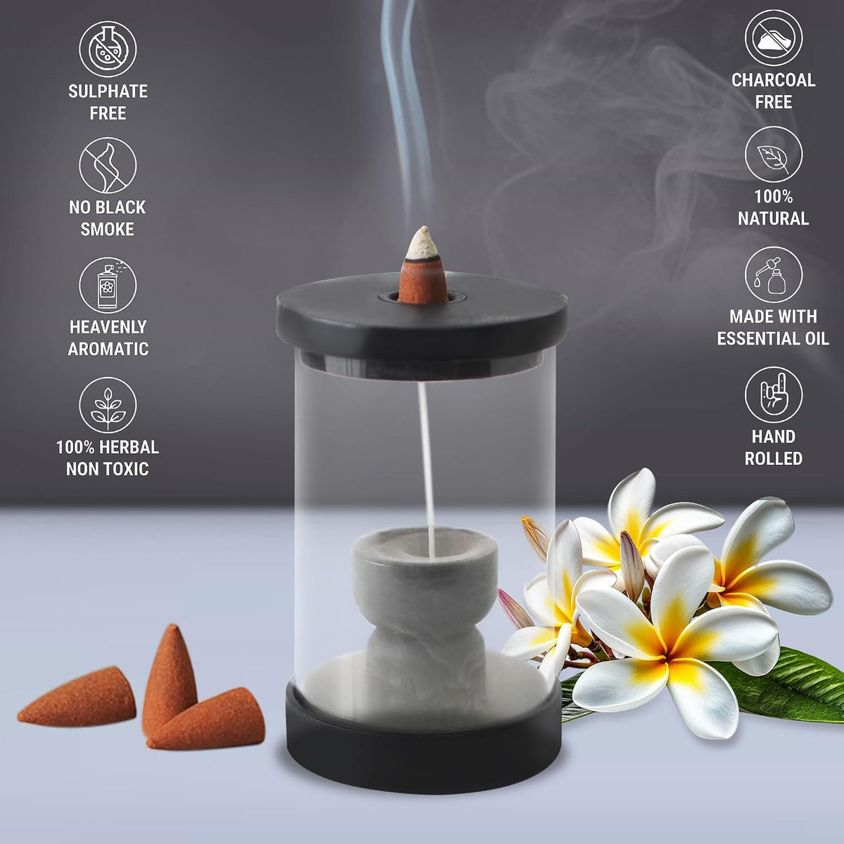 Hosley Black Wood & Glass Backflow Incense Burner Kit