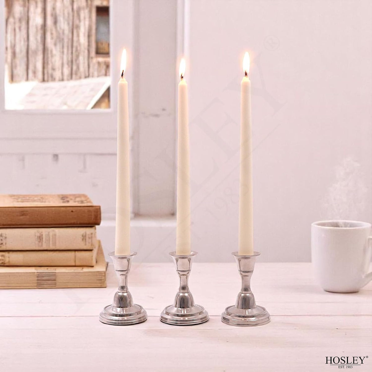 Hosley Ivory Unscented Taper Candles, 10 Inch, Set of 24 Smokeless