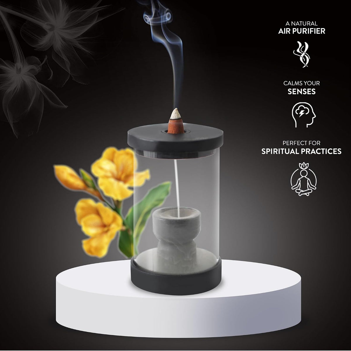 HOSLEY Black Wood Backflow Incense Burner 2-Pack Kit