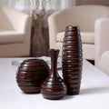 Hosley Carved Wood Vases Set of 3 Small Medium Tall Home Decor