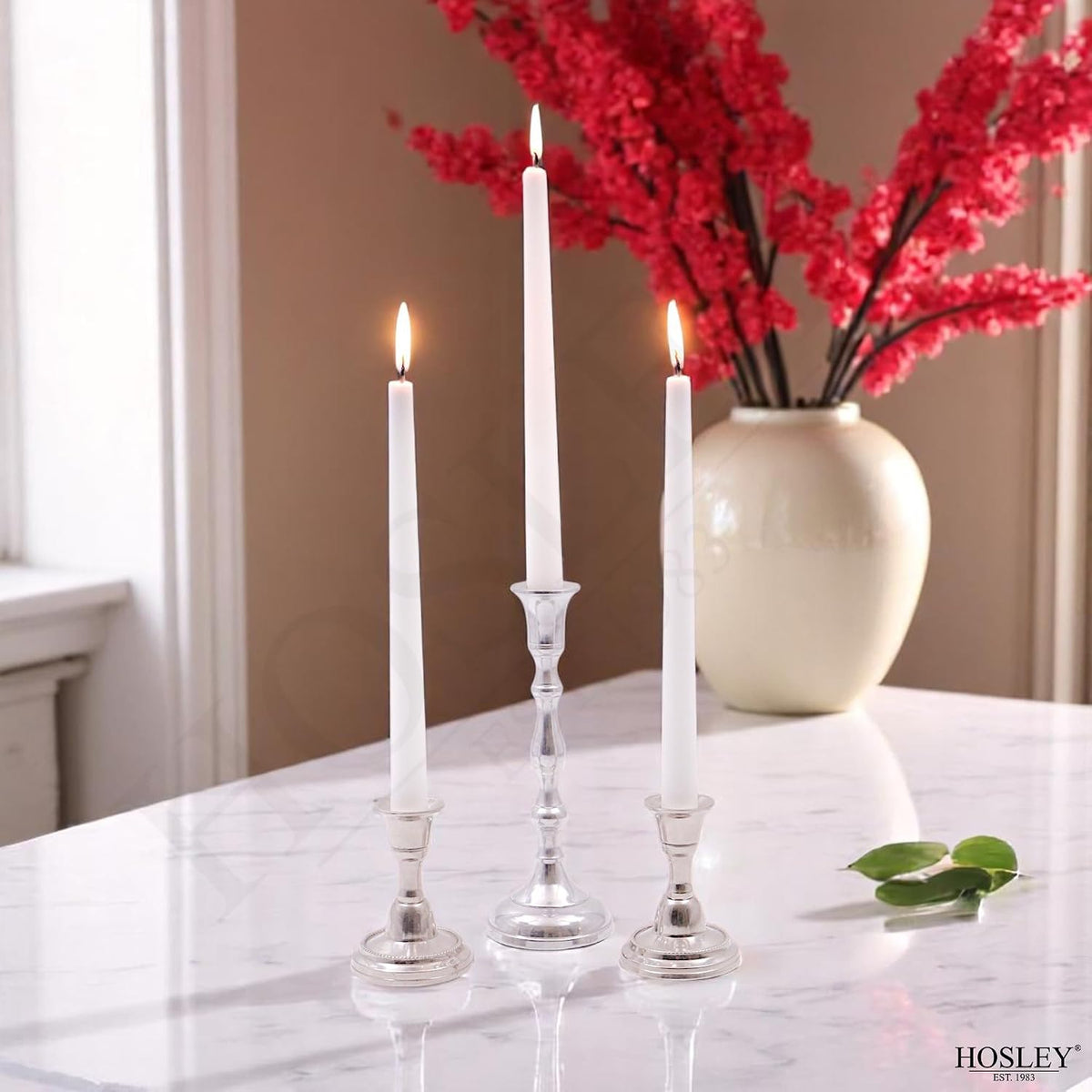 Hosley White Unscented Taper Candles, 10 Inch, Set of 24 Smokeless