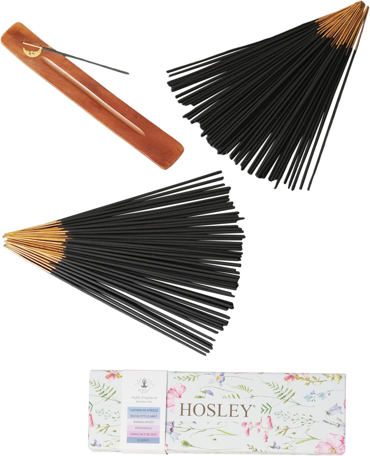 Hosley 120 Pack Assorted Incense Sticks with 12 Inch Holder Set
