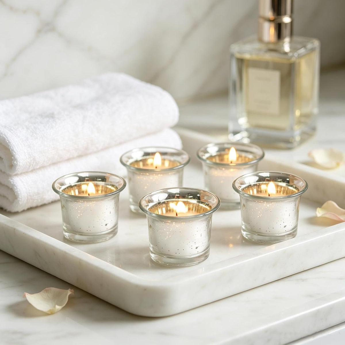 Hosley Set of 24 Antique Silver Metallic Glass Tealight Holders