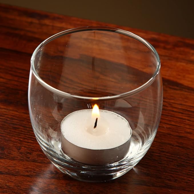 Hosley Clear Glass Roly Poly Tea Light Candle Holders Set of 12