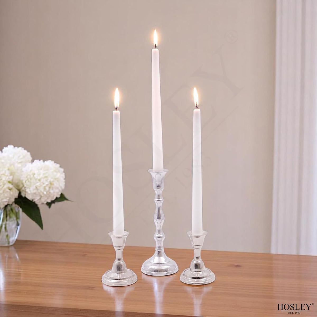 Hosley White Unscented Taper Candles, 10 Inch, Smokeless, Set of 12