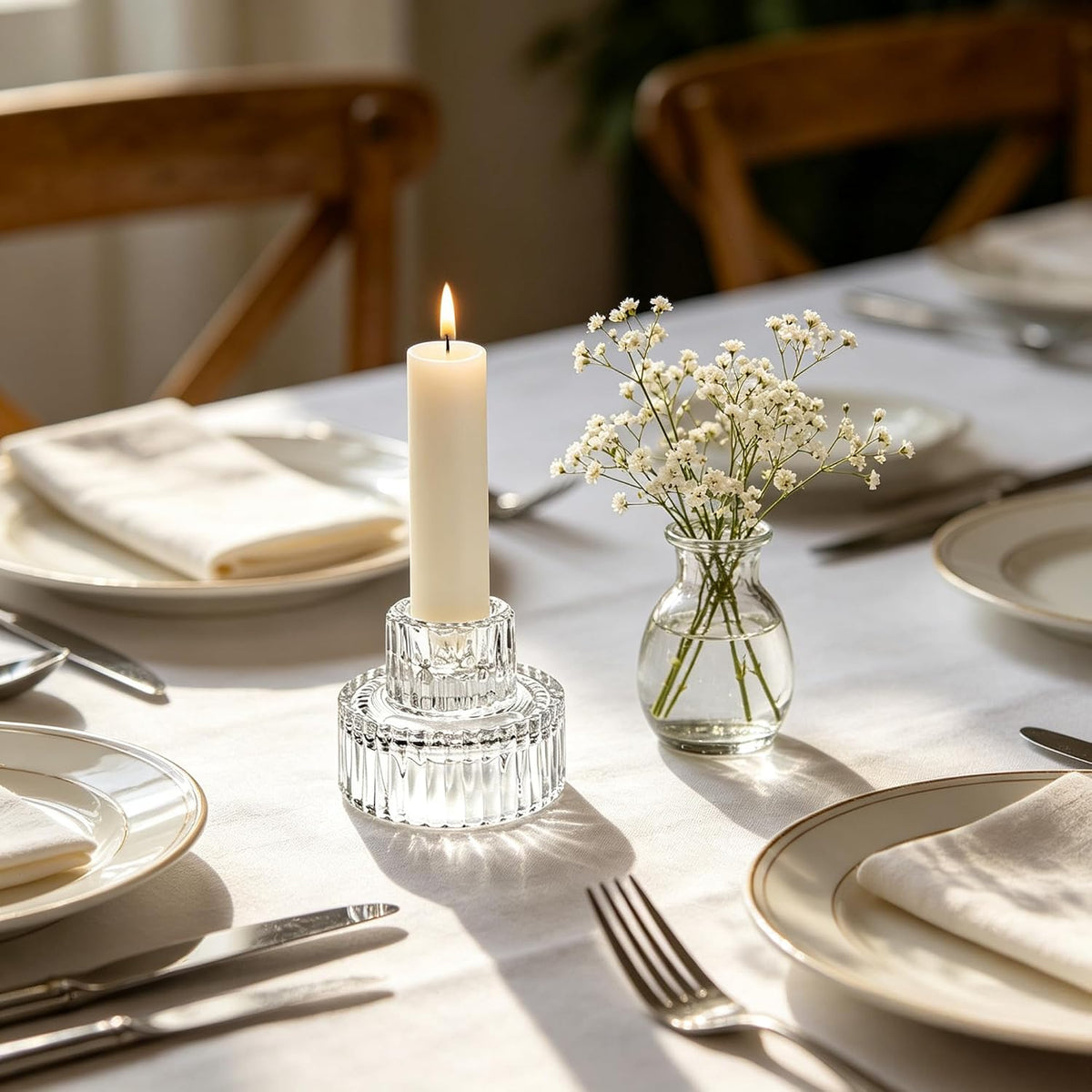 Hosley Set of 12 Clear Glass Taper Candle Holders 2 Inch High