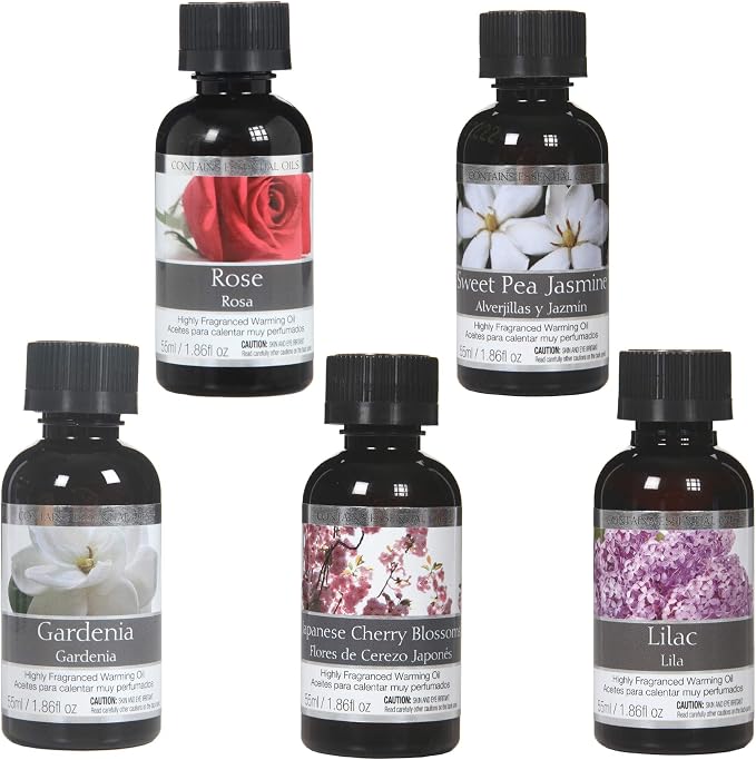 Hosley Set of 5 Floral Fragrance Warming Oils, 55ml Each