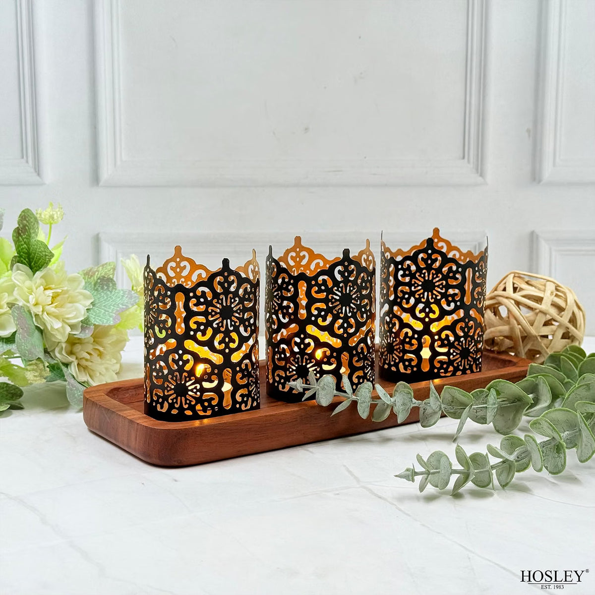 Hosley 4.5" Black Metal Candle Holder Sleeve Gold Interior for Tealights & Votive Candles Decorative Lantern for Home Décor, Weddings, Meditation, & Events