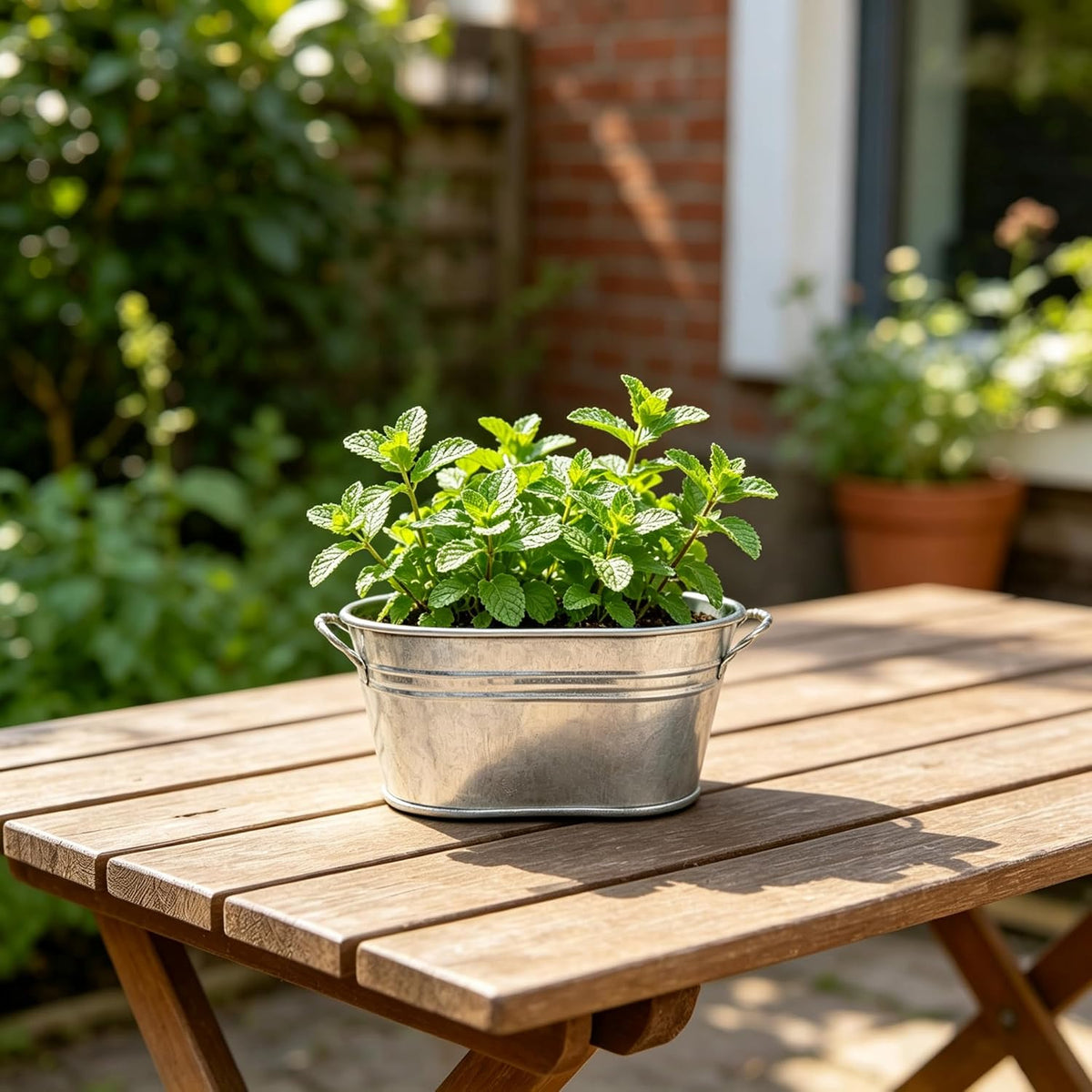 Hosley Set of 3 Galvanized Oval Planters 8 Inch with Handles