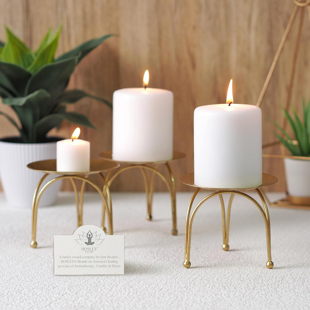 Hosley Gold Iron Pillar Candle Holders 4-Inch 2-Pack