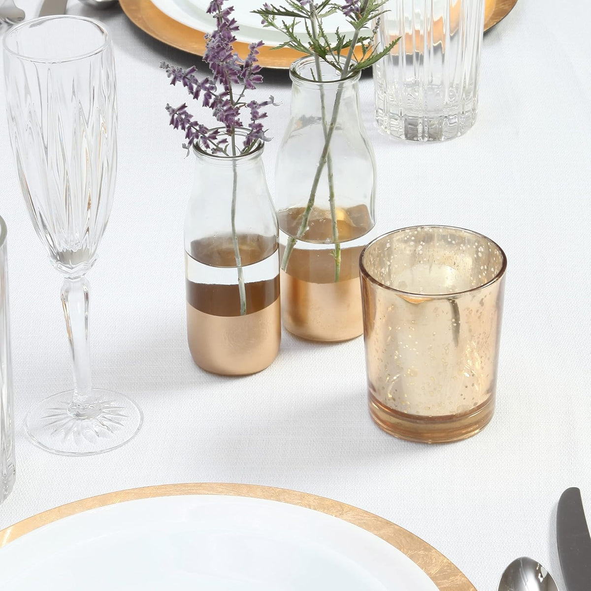 Hosley Set of 6 Clear & Gold Glass Vases, 6.75-Inch Vintage