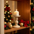 Hosley 7-Inch Antique White Wooden Pillar Candle Holder