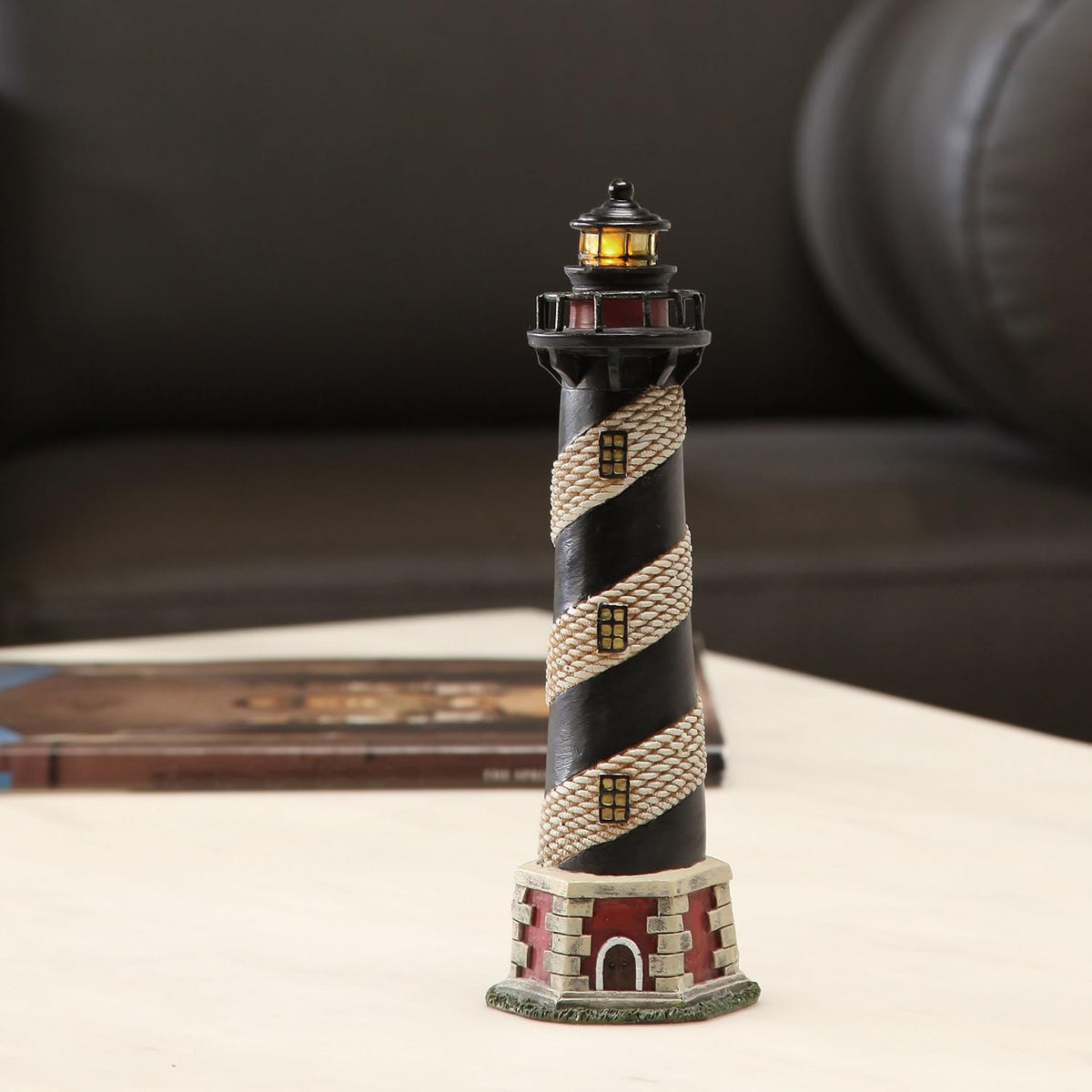 Hosley 8 Inch Resin Tabletop Lighthouse with Blinking Light Decor