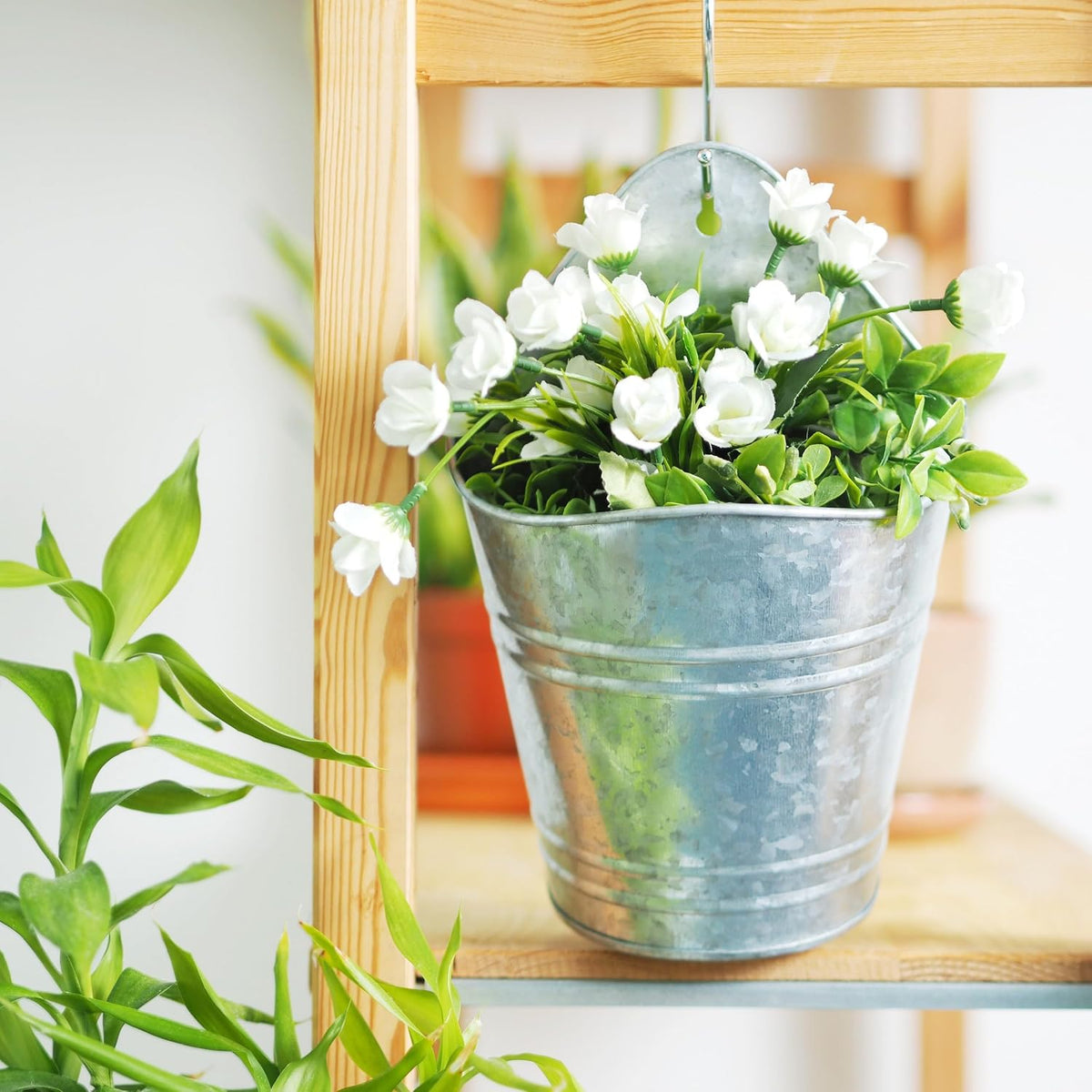 Hosley Set of 2 Galvanized Wall Planters 10 Inch Hanging Metal Pots