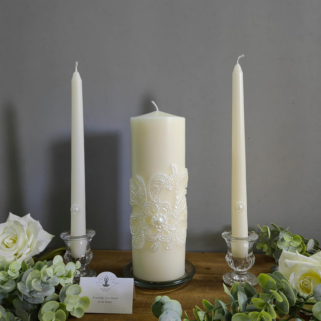 Hosley Cream 2 Taper Pillar Candles Wedding Ceremony Unity Set