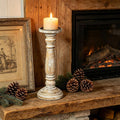 Hosley 12-Inch Distressed Wood Pillar Candle Holder