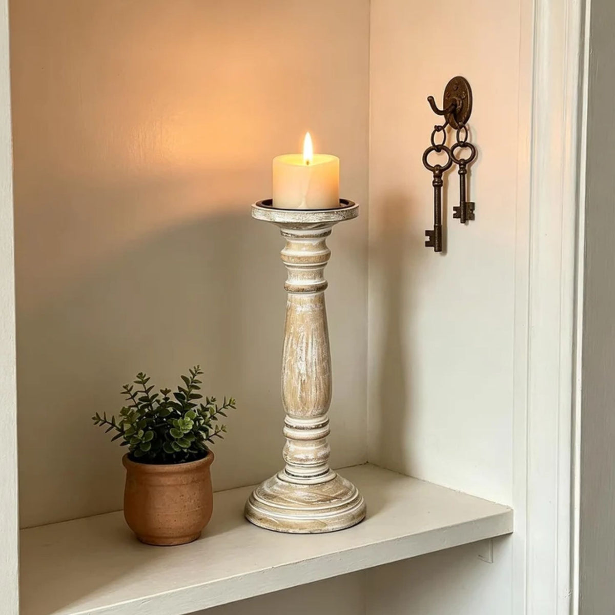 Hosley Farmhouse Wood Pillar Candle Holders, Set of 2