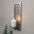 Hosley Iron Wall Pillar Candle Sconces Set of 2 Mid Century Silver