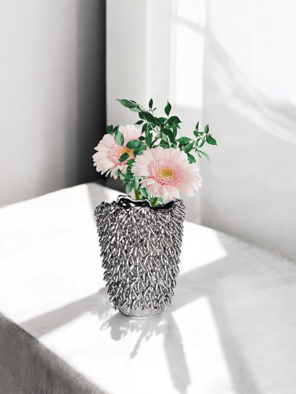 Kora Silver Grey Vase, 12 Inch High, 9.25 Inch Diameter for Home Decor