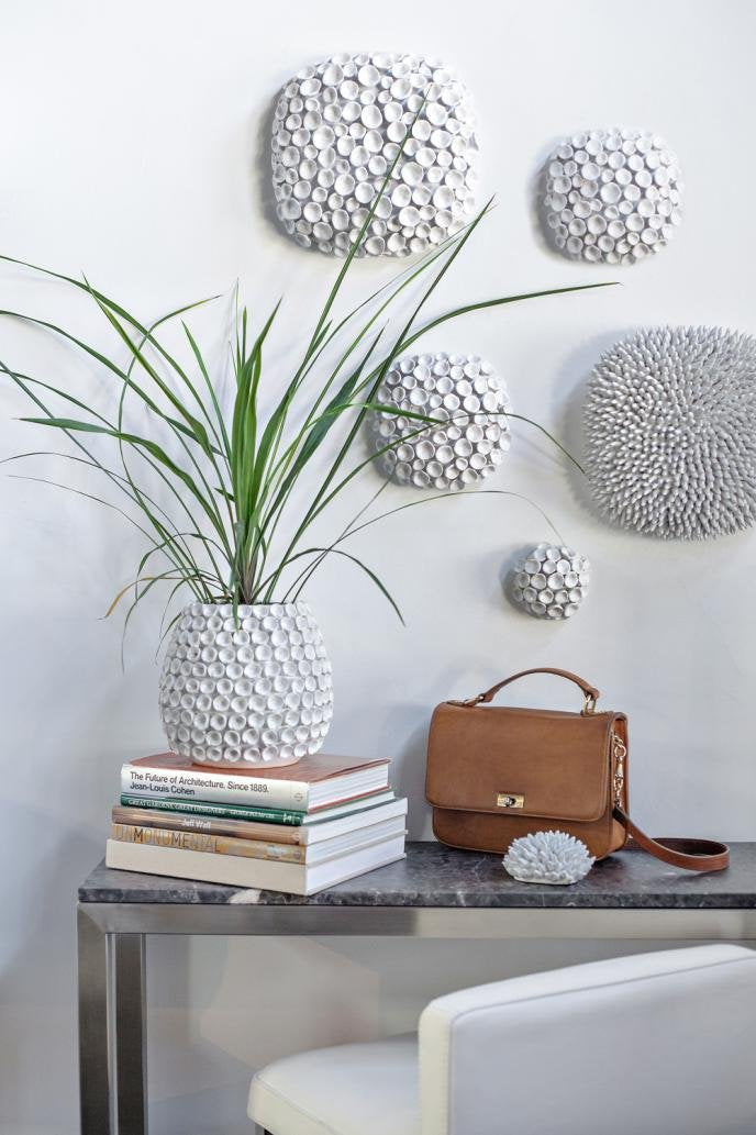 Ceramic Nimbus Wall Decor, White Glazed, 4.25 inches Dia.