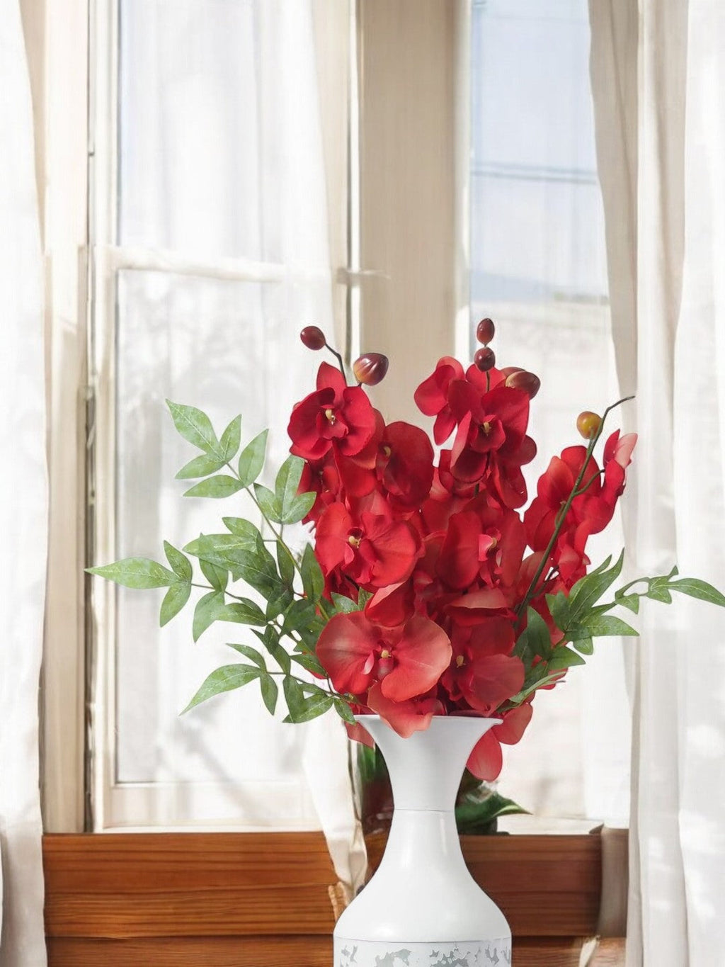 Set of 6 Farmhouse Orchid Phalaenopsis Artificial Flowers 28 Long - Salmon.