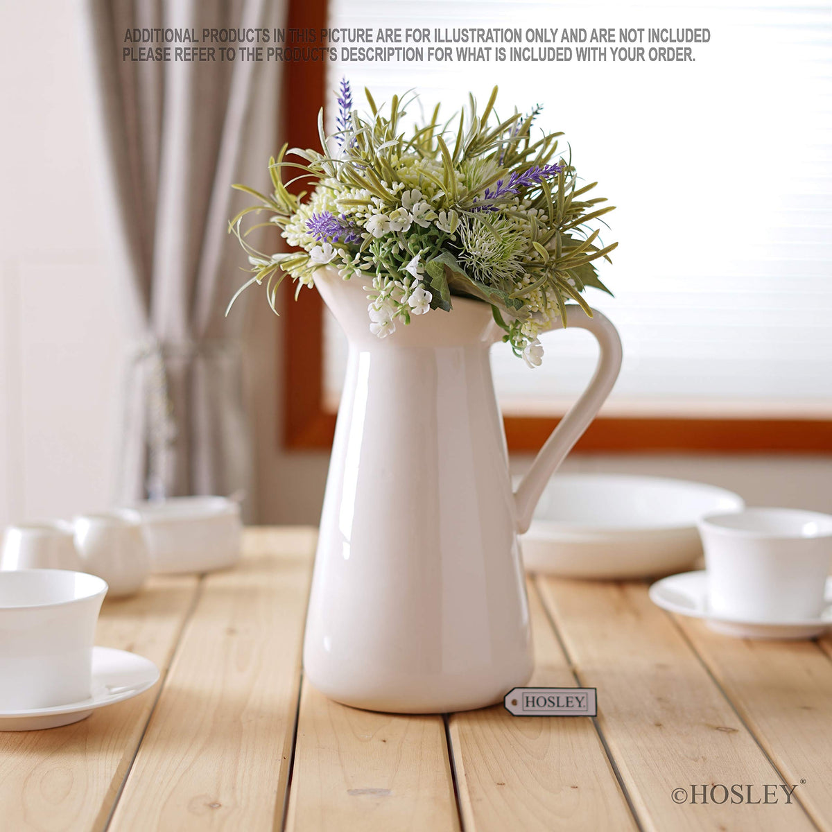 Ceramic Pitcher Vase, Cream Color, 10 inches Tall