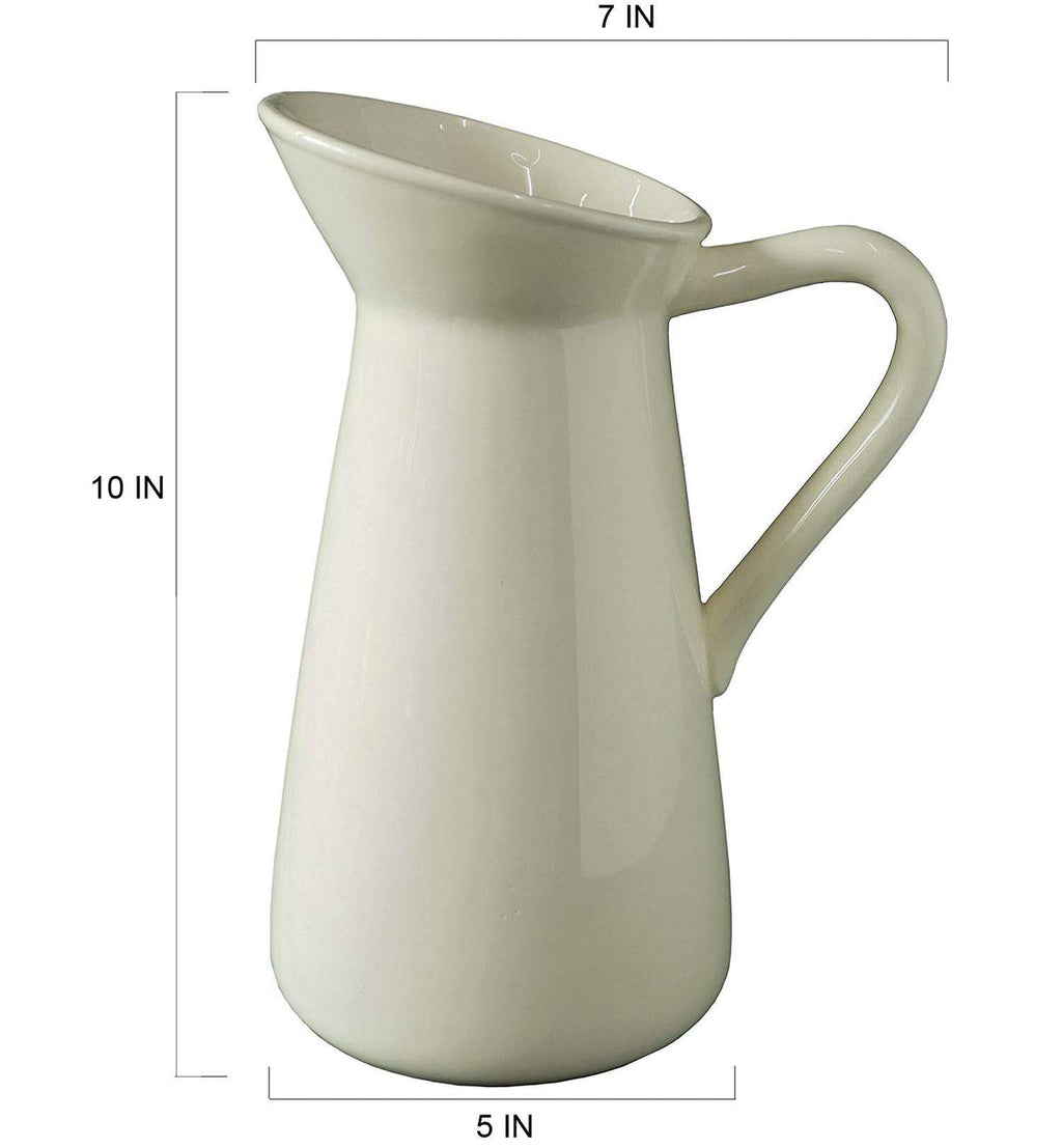 Ceramic Pitcher Vase, Cream Color, 10 inches Tall