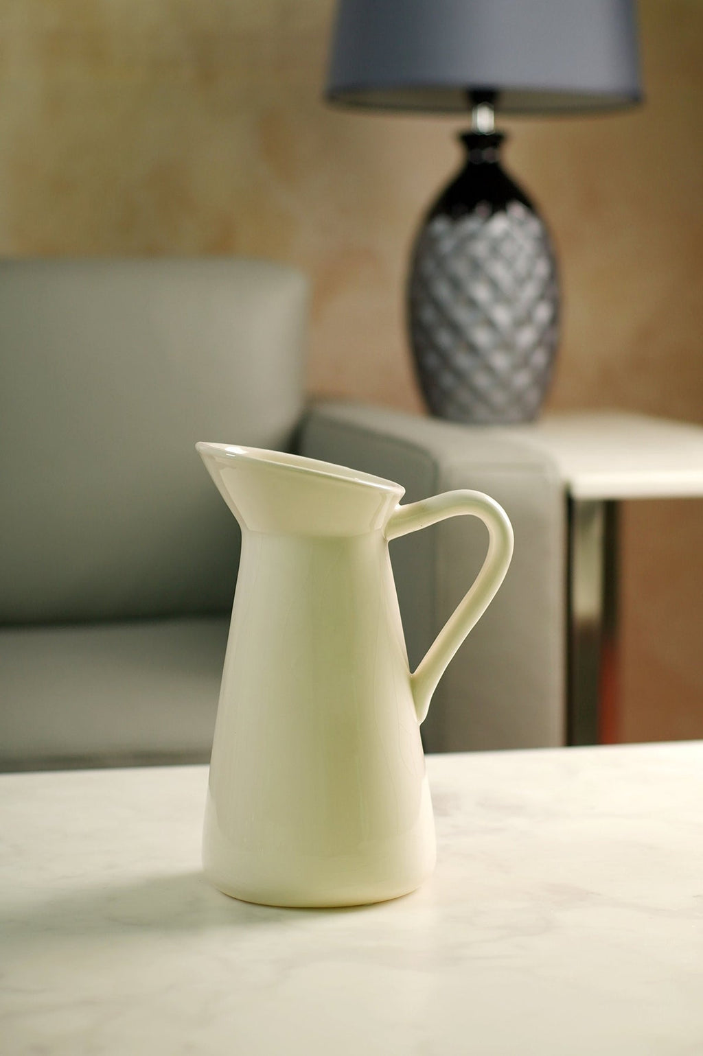 Ceramic Pitcher Vase, Cream Color, 10 inches Tall