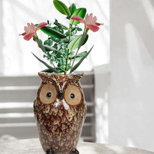 2pk Ceramic Farmhouse Owl Vase, Ideal Gift for Weddings, House Warming, Home Office, Wonderful Accent Piece for Coffee Tables or Side Tables
