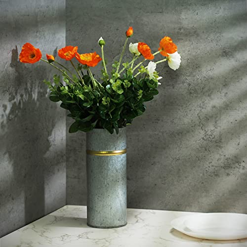 Galvanized Vases with Gold Rim, Set of 2, 10 inches High each