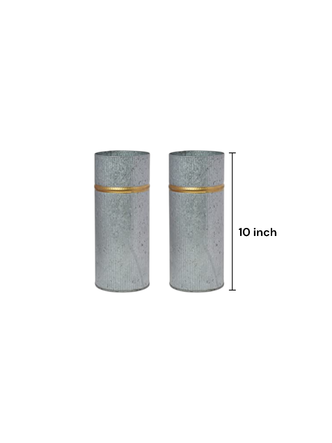 Galvanized Vases with Gold Rim, Set of 2, 10 inches High each