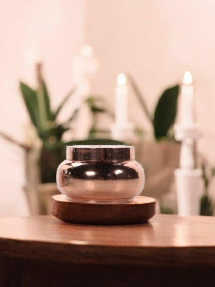 Metal Jar Filled Candle with Lid, Rose Gold Afternoon Tea Scent, 6 oz.
