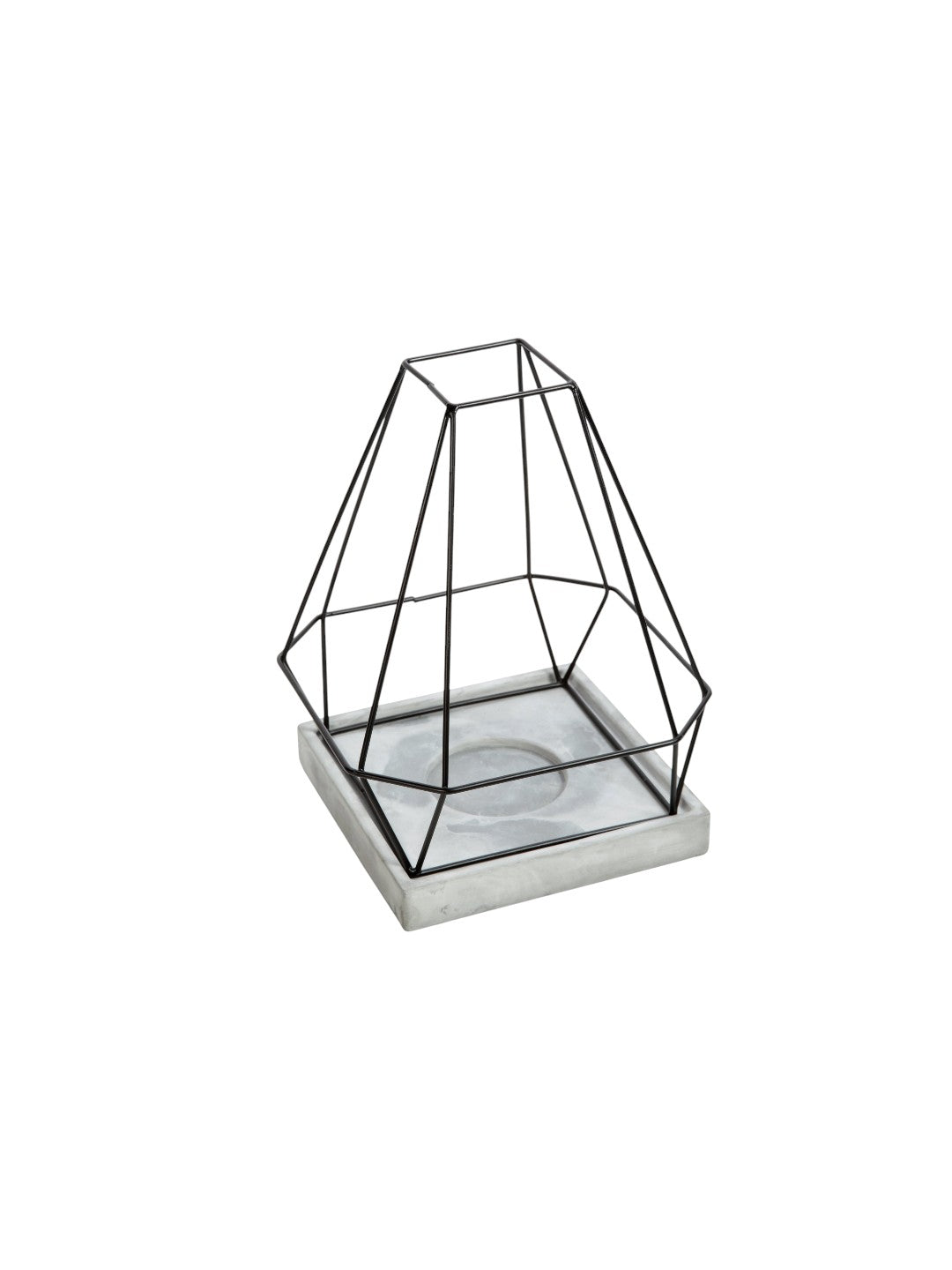 Iron Lantern with Cement Tray, 11 inches High