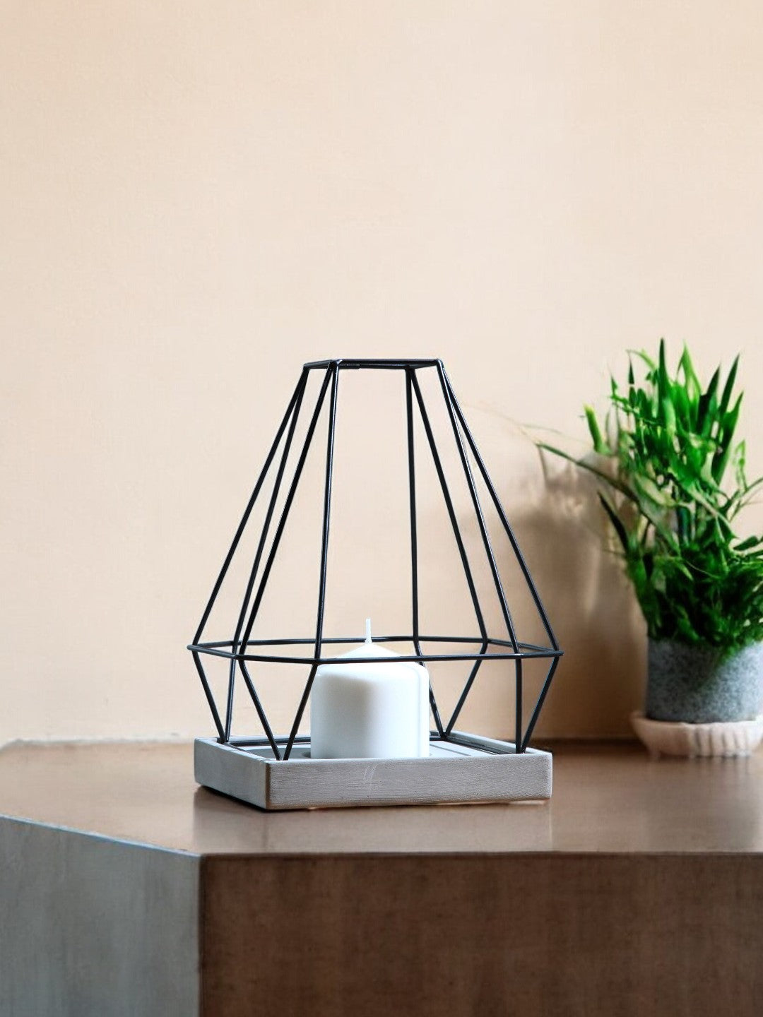 Iron Lantern with Cement Tray, 11 inches High