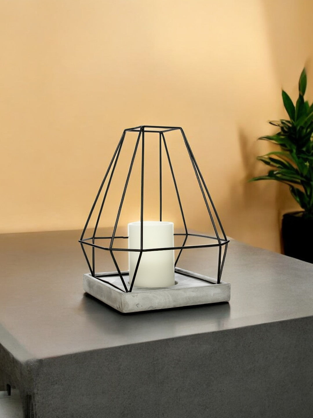 Iron Lantern with Cement Tray, 11 inches High
