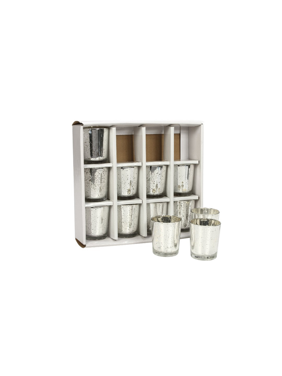 Glass Metallic Speckled Votive / Tea Light Holder, Silver Finish, Set of 12, 3 inches High Each