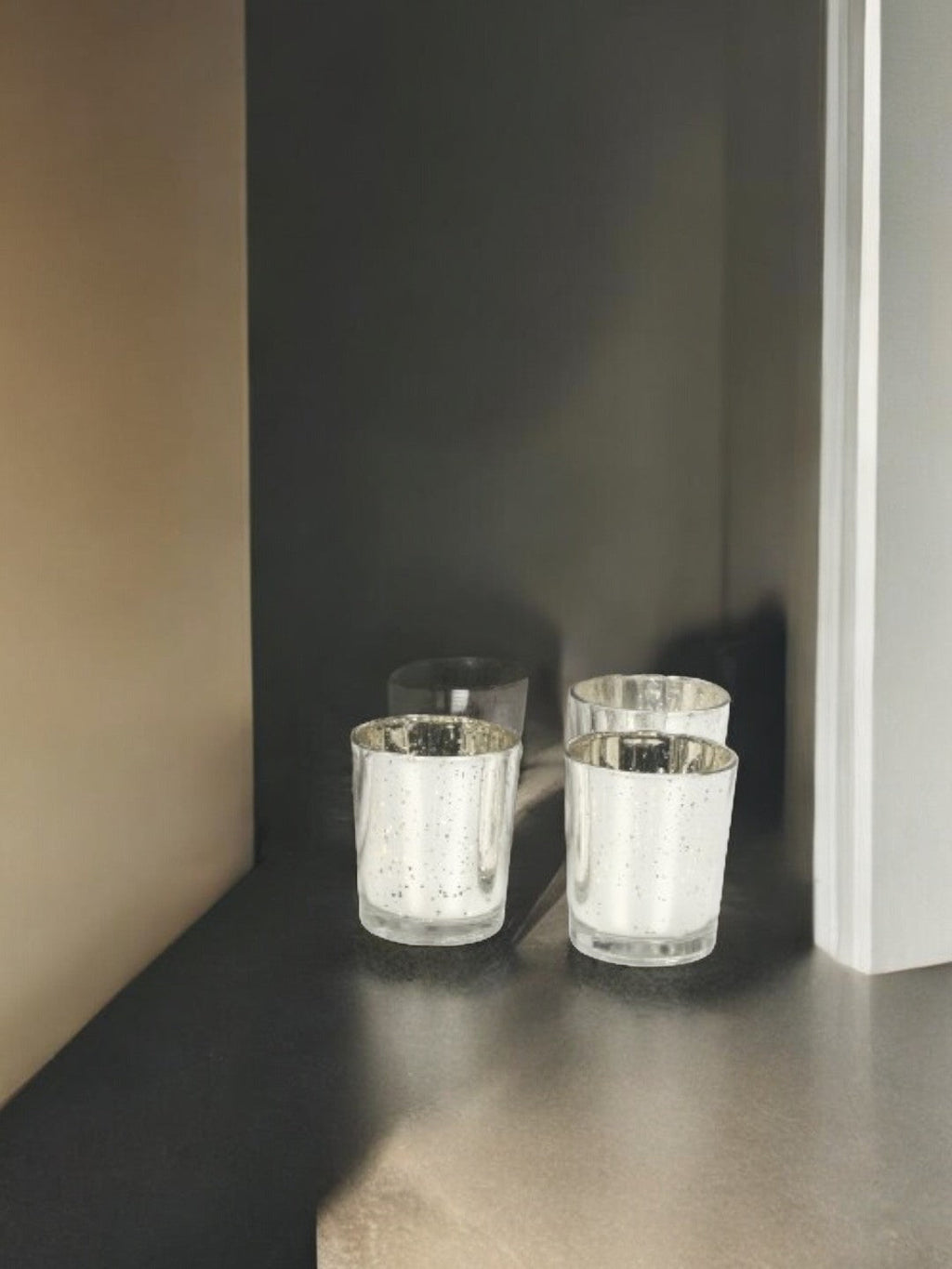 Glass Metallic Speckled Votive / Tea Light Holder, Silver Finish, Set of 12, 3 inches High Each