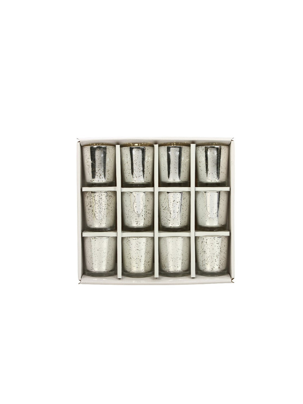 Glass Metallic Speckled Votive / Tea Light Holder, Silver Finish, Set of 12, 3 inches High Each
