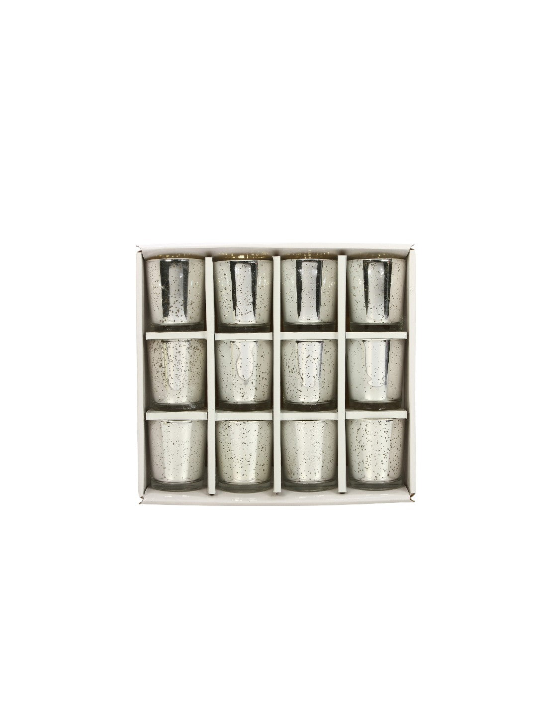 Glass Metallic Speckled Votive / Tea Light Holder, Silver Finish, Set of 12, 3 inches High Each