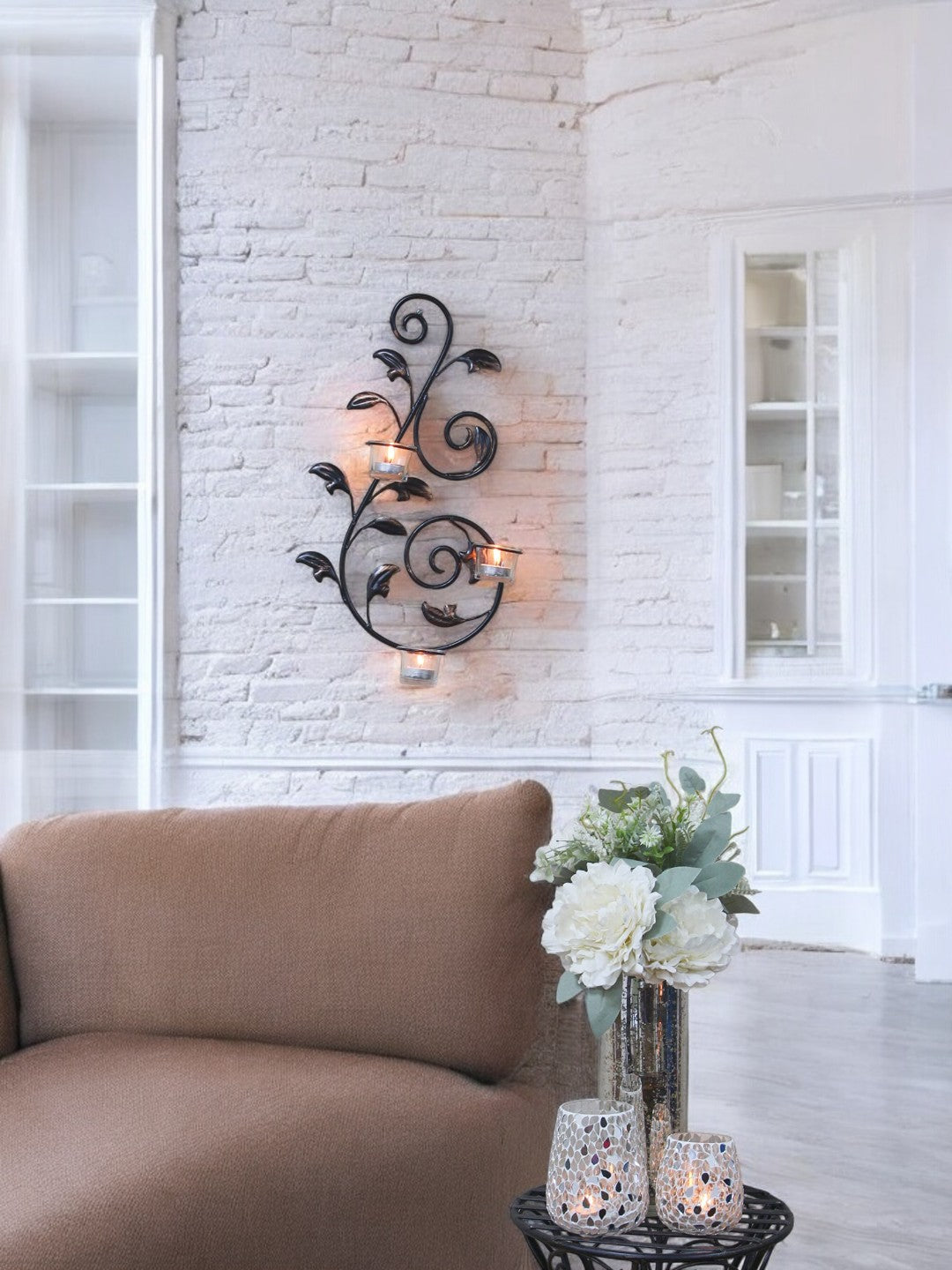 Iron Leaf Wall Sconces, Black Color, Set of 2, 18 inches High