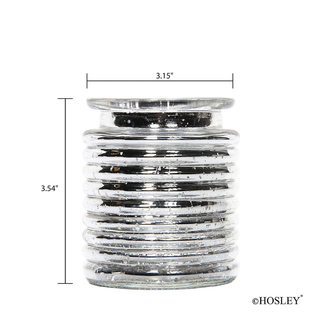 Glass Tealight Candle Holder, Silver Finish, Set of 4, 3.54 inches High each