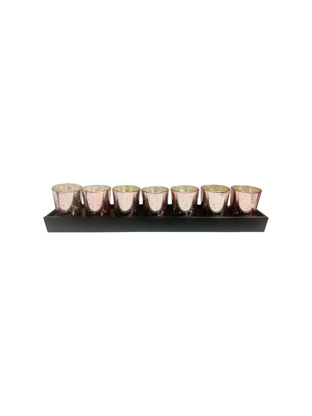 Glass Tea Light Candle Holder, Metallic Rose Gold Finish, Set of 7, 2.65inches High each