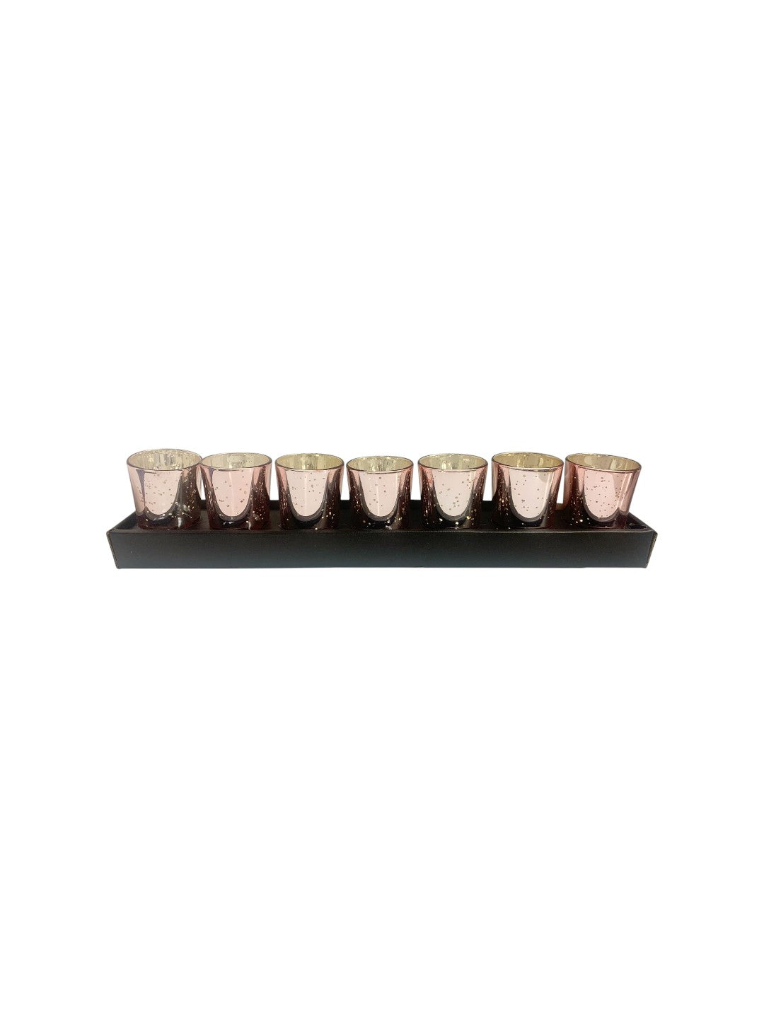 Glass Tea Light Candle Holder, Metallic Rose Gold Finish, Set of 7, 2.65inches High each